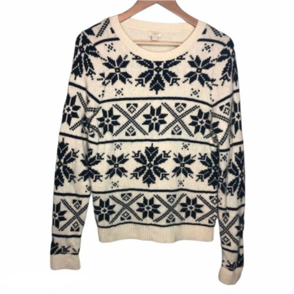 J Crew Wool Blend Fair Isle Womens Crew Neck Sweater Large